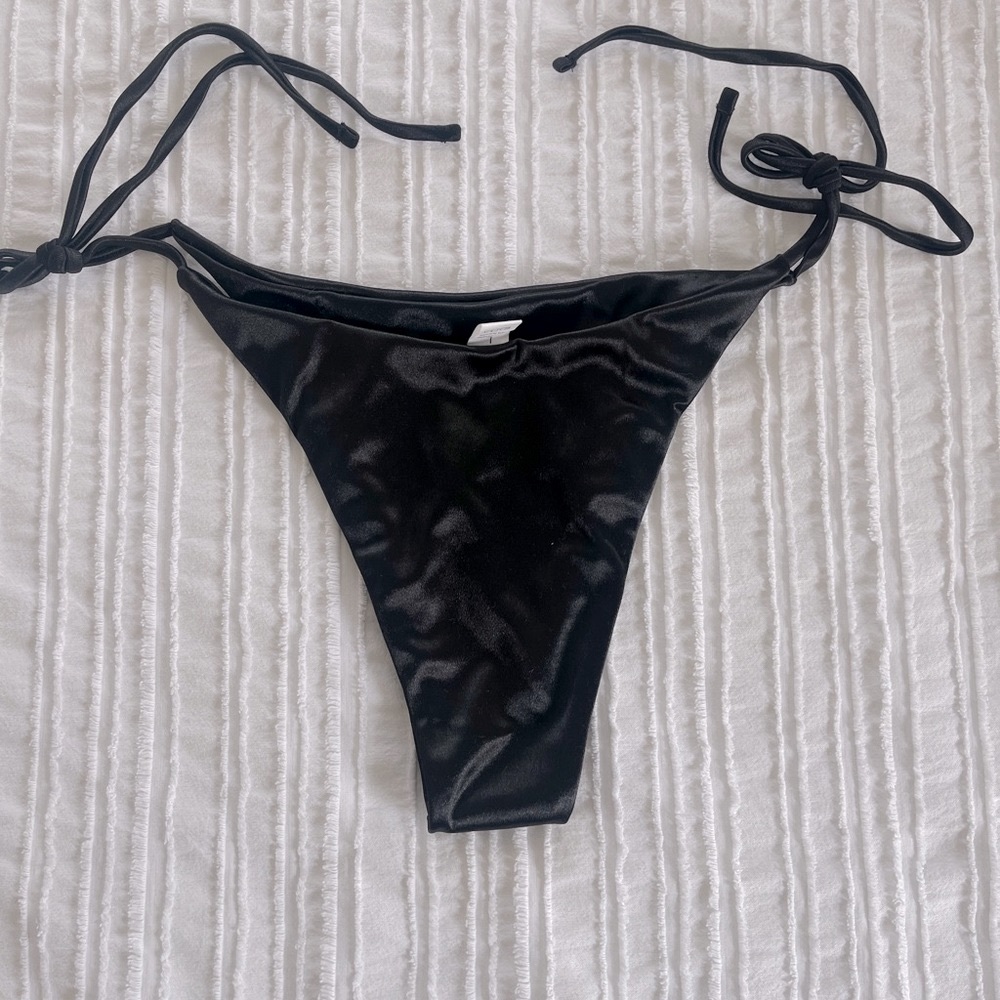 NEW, Black, Satin Tie, Cheeky Bikini Bottoms, Size Large